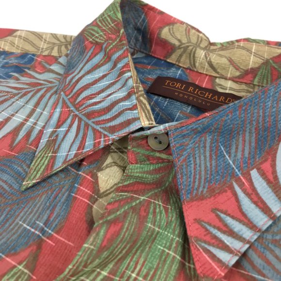 Tori Richard Cotton Lawn Hawaiian Shirt XL Leaves - Picture 4 of 8